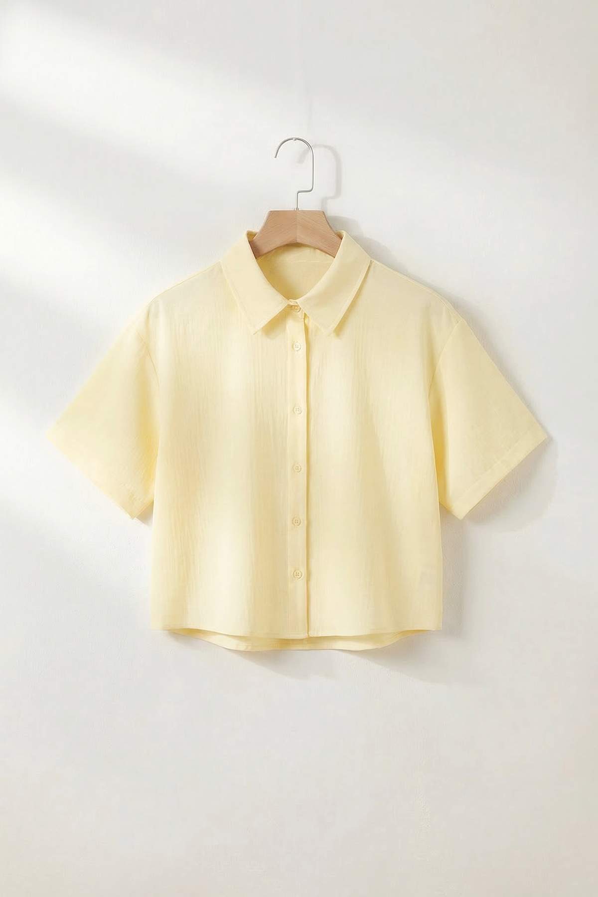 Trendyolmilla  Sarı Kısa Kol Crop Pamuklu Muslim Gömlek TDRSS26GO00036 - Görsel 4