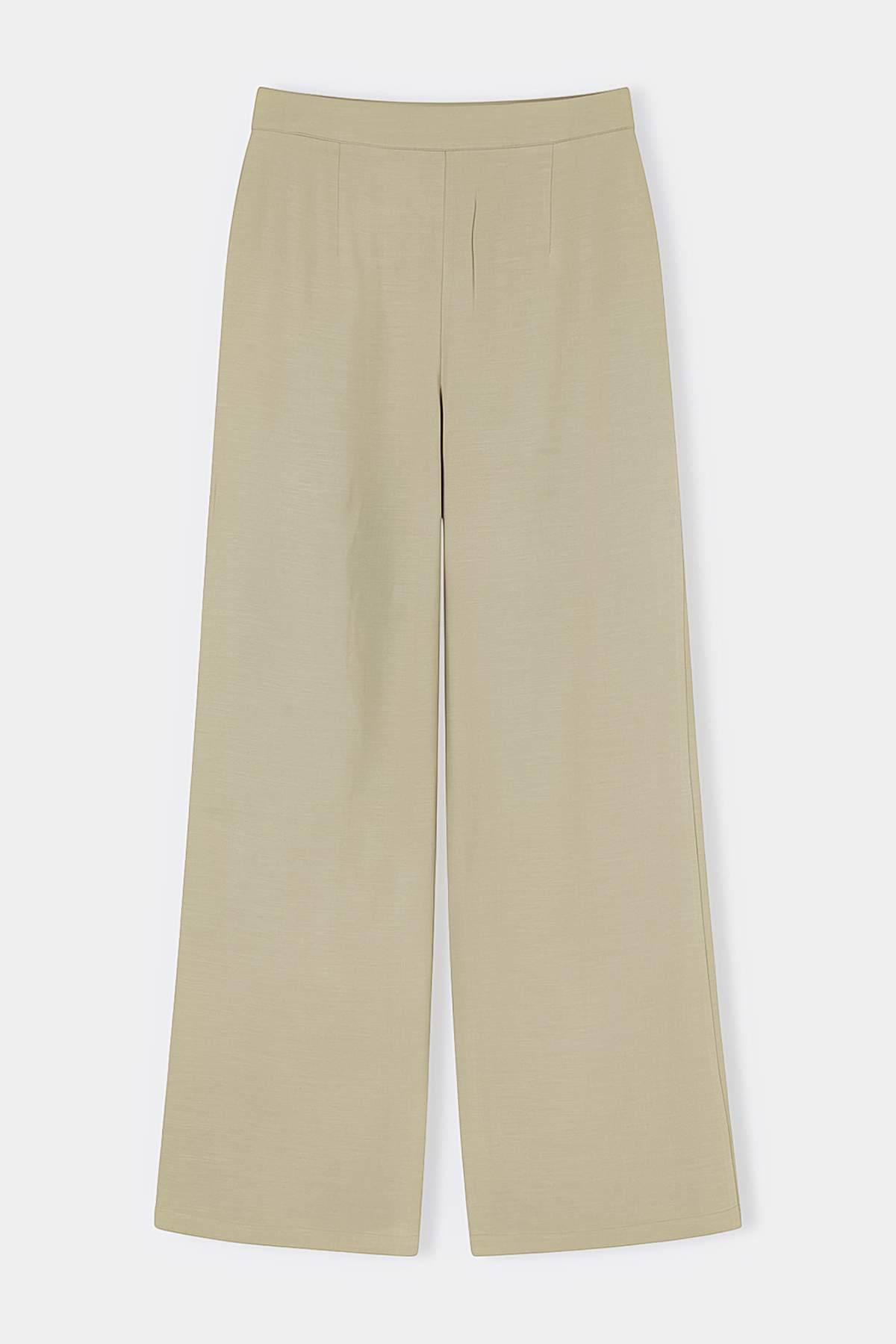 Trendyolmilla  Trendyol Studio Açık Haki Keten Görünümlü Geniş Paça Pantolon TWOSS26PL00132 - Görsel 6