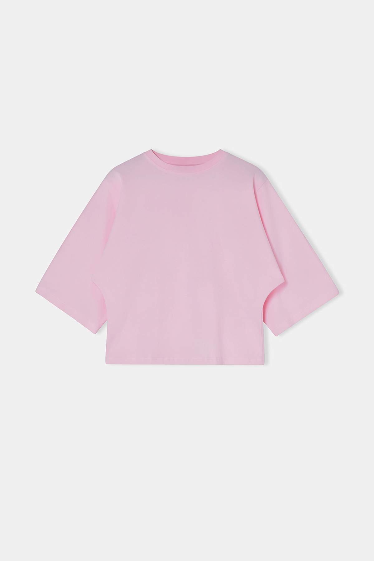 Trendyolmilla  Wardrobe Essentials-Pembe Geniş Kalıp Yarasa Kol %100 Pamuk Örme T-Shirt TWOSS26TS00047 - Görsel 5