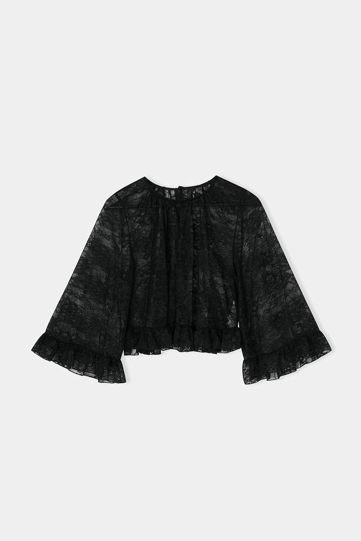 Trendyolmilla  Limited Edition Siyah Regular/Normal Kalıp Truvakar Dantel Örme Bluz TWOSS26BZ00592