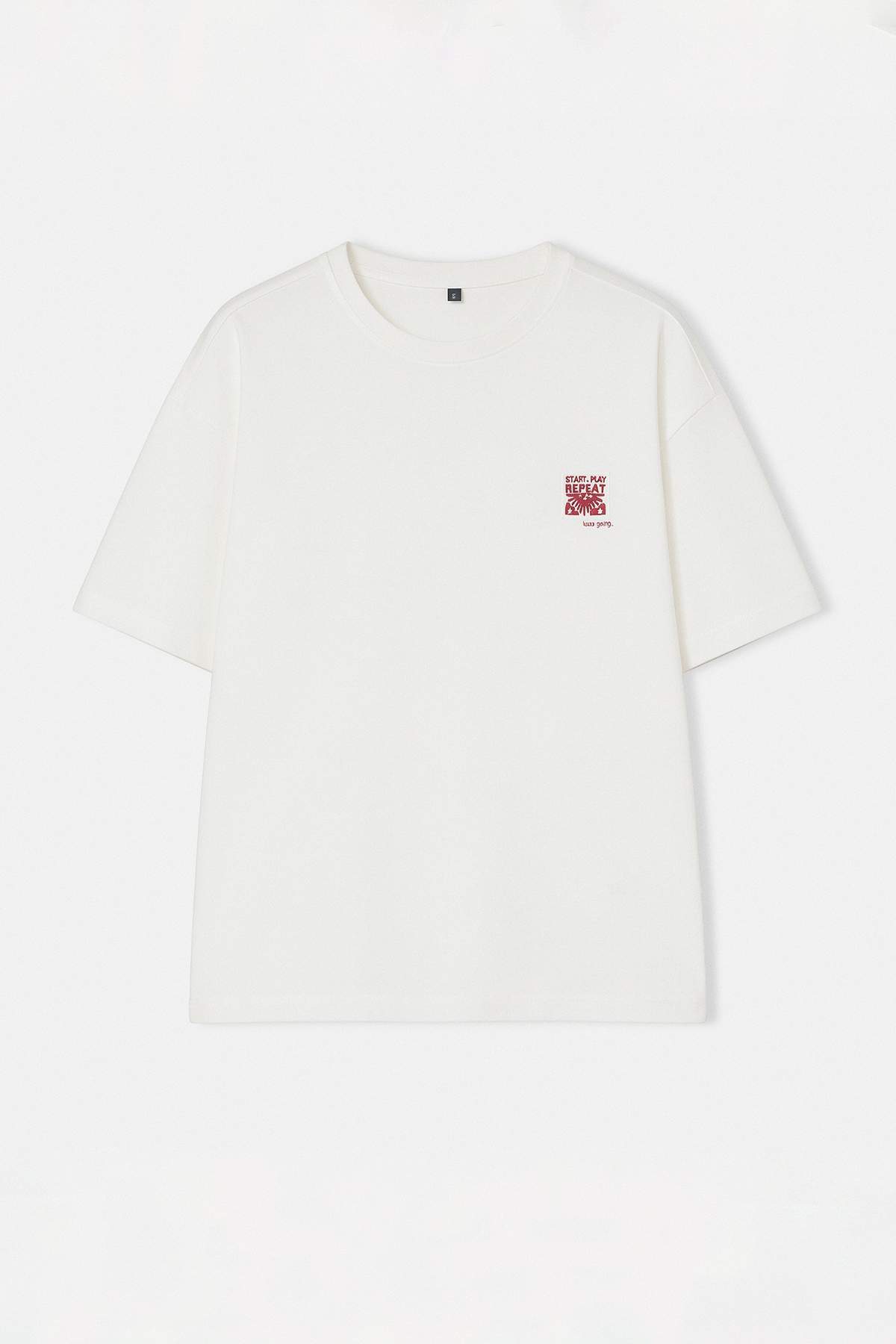 Trendyolmilla  Ekru Oversize/Geniş Kesim Nakışlı %100 Pamuk T-shirt TMNSS26TS00024 - Görsel 4