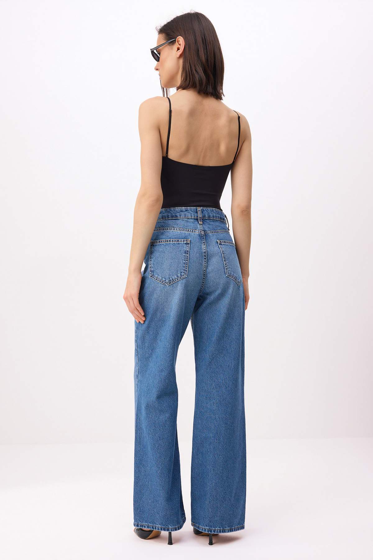 Trendyolmilla  Koyu Mavi Yüksek Bel %100 Pamuk Wide Leg Jeans TWOSS26JE00204 - Görsel 4