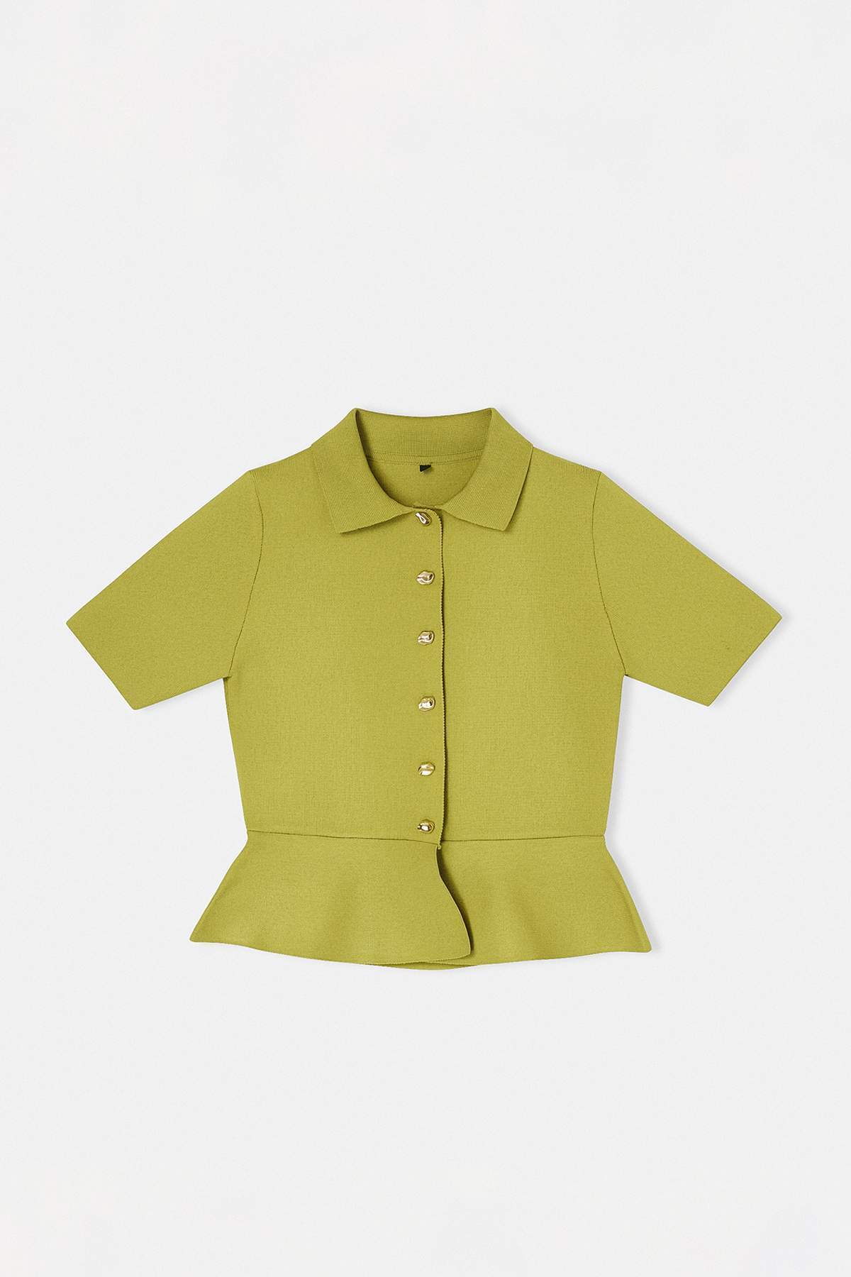 Trendyolmilla  Yağ Yeşil Peplum/Belden Oturmalı Düğme Detaylı Triko Bluz TWOSS26BZ00158 - Görsel 4