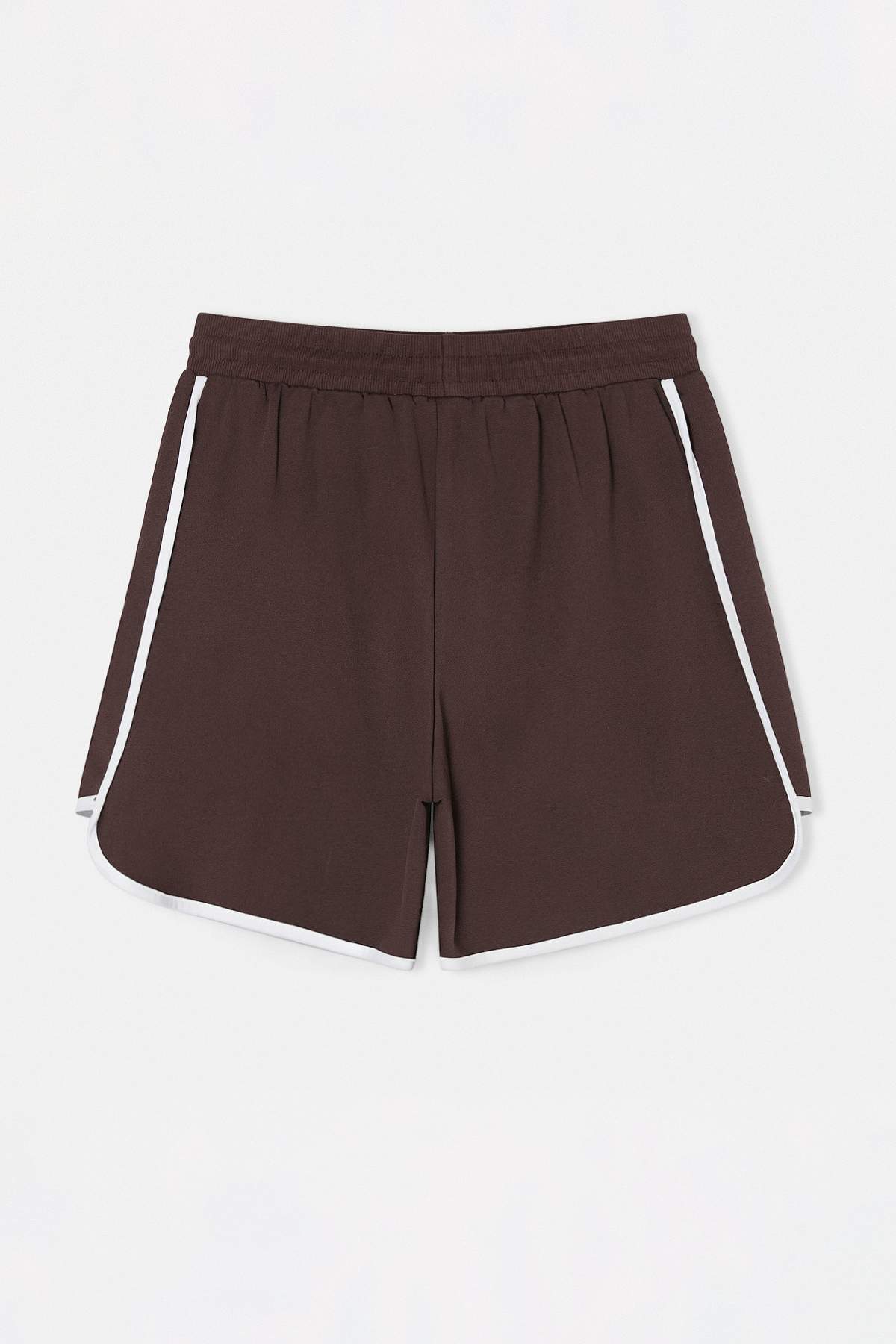 Trendyolmilla  Kahverengi Slogan Baskılı Biye Detaylı Örme Büyük Beden Şort & Bermuda TBBSS24AP00028 - Görsel 3