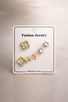 HERCY Gold İthal Çelik Küpe Set