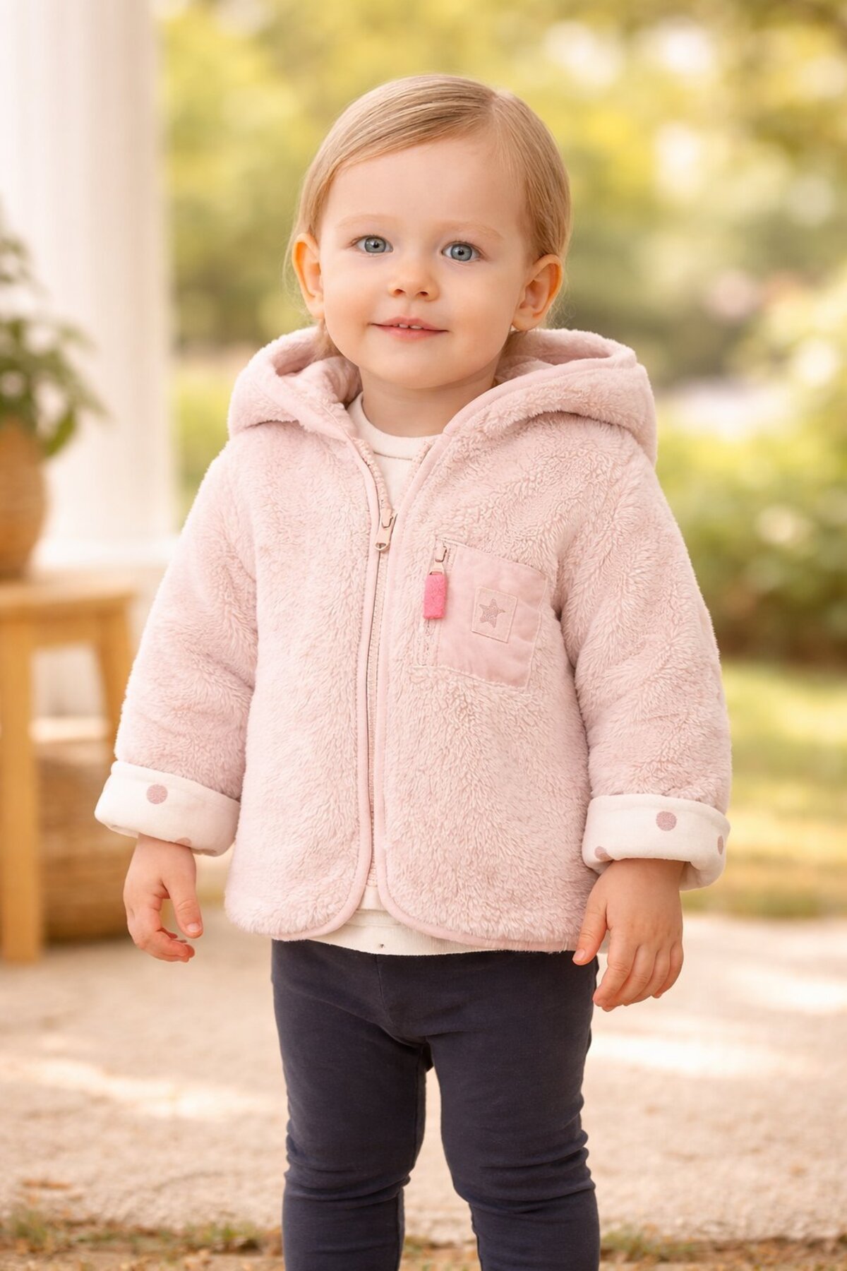 almira anne bebek Kışlık Kız Bebek Mont Renkli Fermuarlı Kapşonlu Peluş Yumuşak fotoğrafı 3 (önizleme)