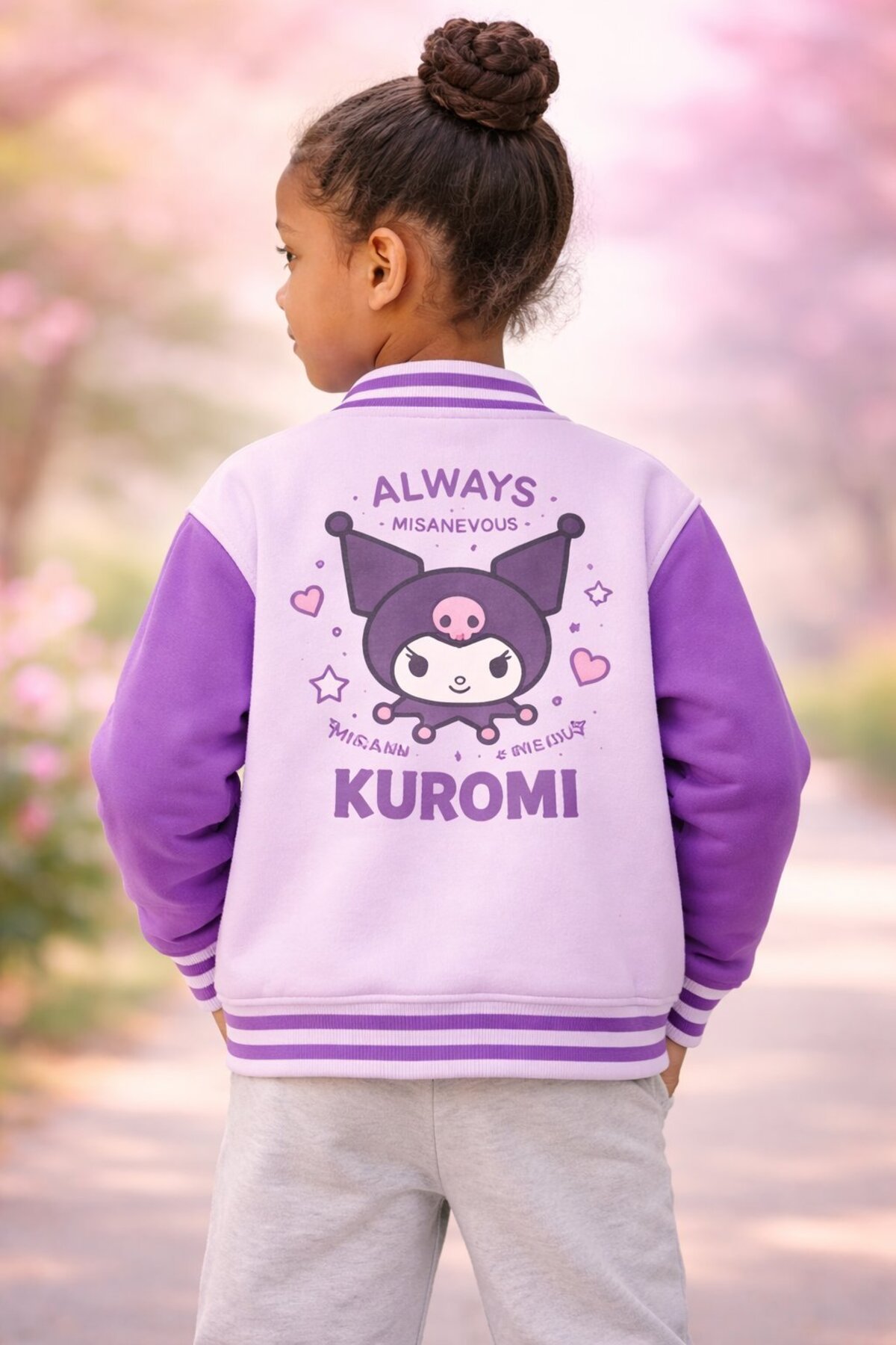 almira anne bebek Kız Çocuk Mont Yazlık Kolej Ceket Baskılı Mor Renkli Şardonlu fotoğrafı 4 (önizleme)