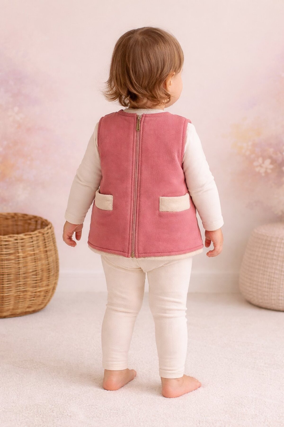 almira anne bebek Yazlık Kız Bebek Yeleği Gül Kurusu Renkli ve Fermuarlı fotoğrafı 5 (önizleme)