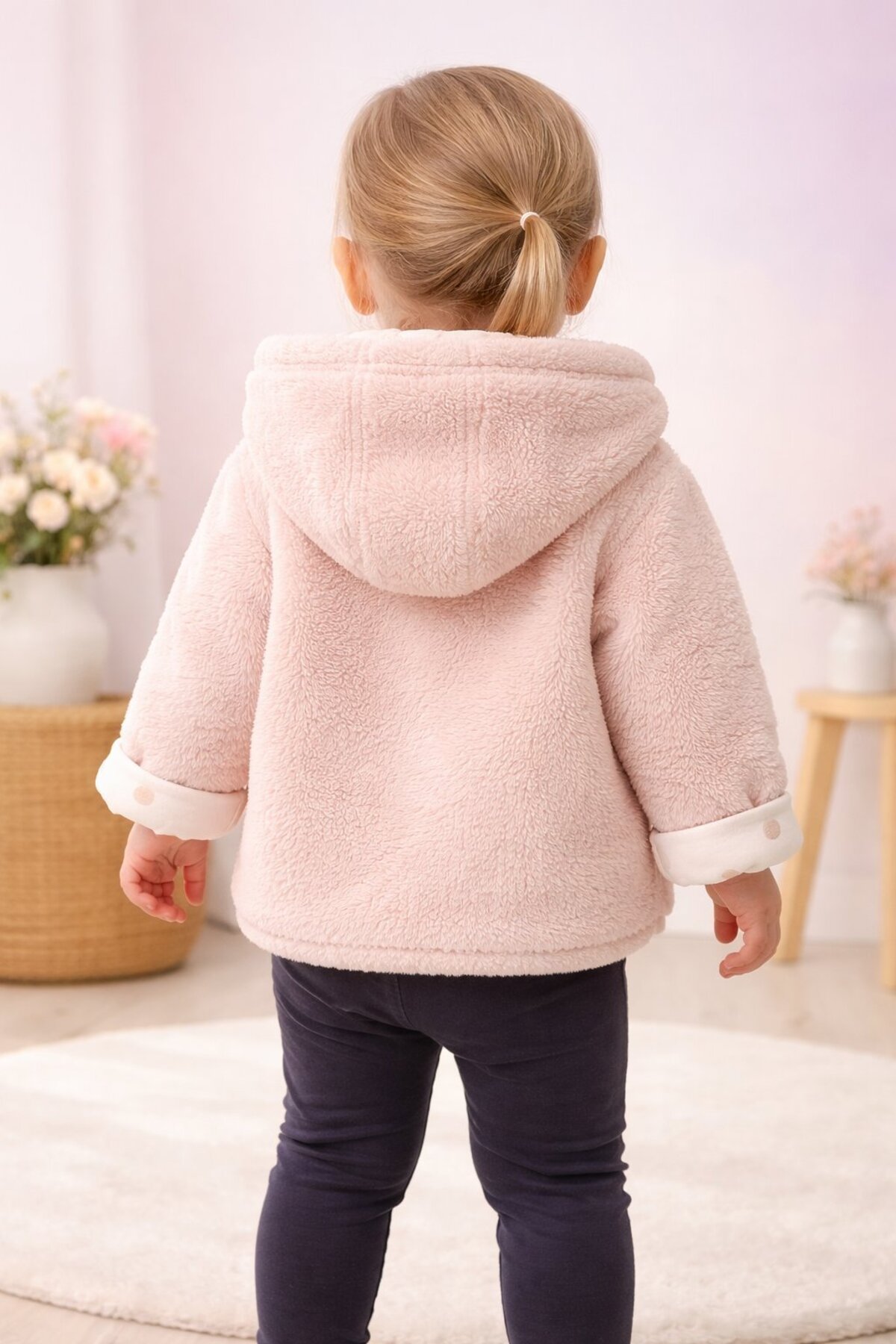 almira anne bebek Kışlık Kız Bebek Mont Renkli Fermuarlı Kapşonlu Peluş Yumuşak fotoğrafı 5 (önizleme)