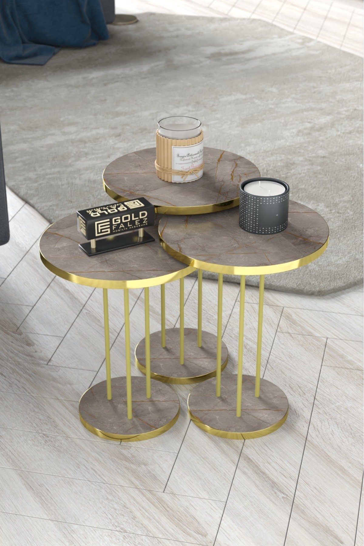 Zigon Coffee Table Terra 3-Piece Set Gordion Gold