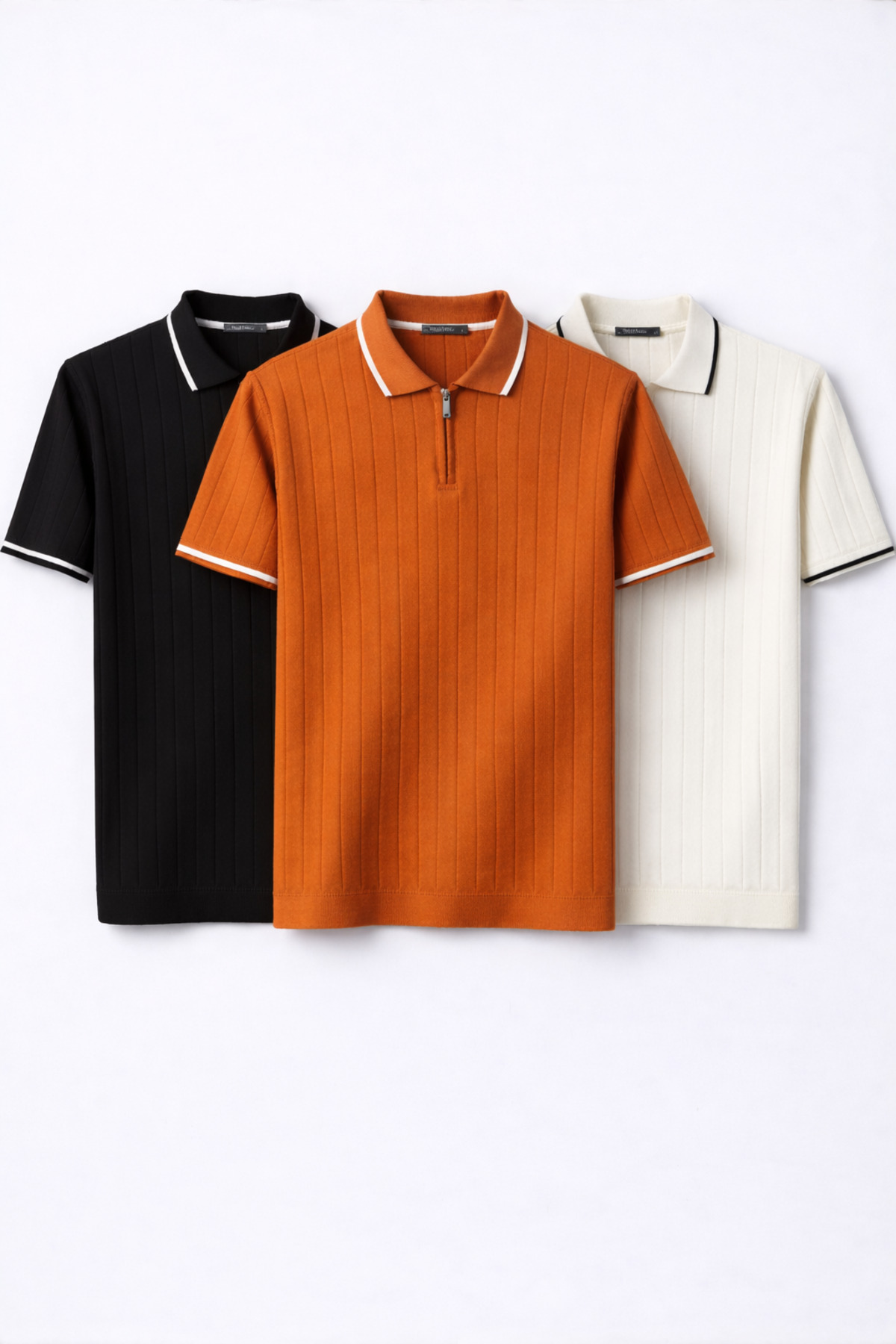 Erkek Fitilli Triko Polo Yaka Tişört 3’lü Set – Terletmeyen Pamuklu Yazlık Likralı