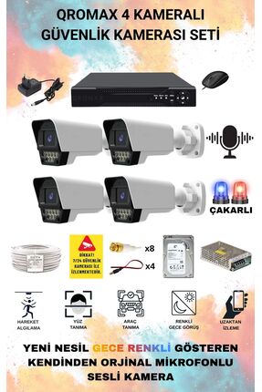 qromax 4 Kameralı Set - Yapay Zeka Özellikli Sesli Renkli 5Mp 9 Warm Ve Çakar...