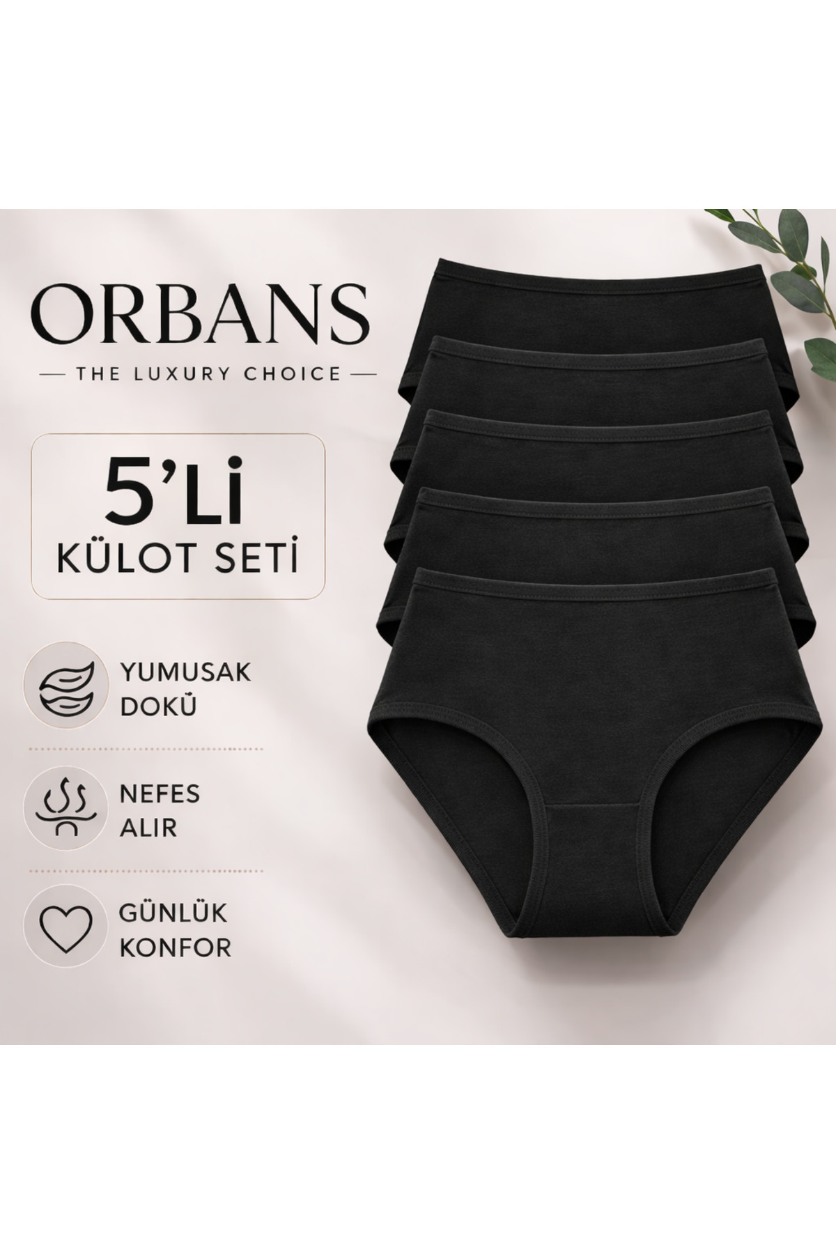 Orbans %100 PAMUK YÜKSEK BEL KADIN KÜLOT 5'Lİ PAKET görsel 3