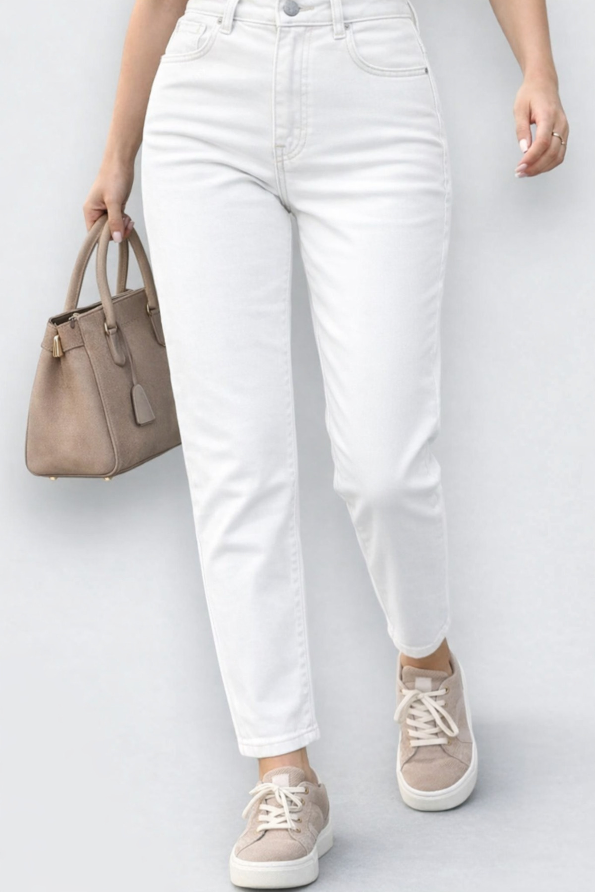FlexiFit  Yüksek Bel Mom Boyfriend Kadın Jean Pantolon | Rahat Kalıp | Denim | BEYAZ