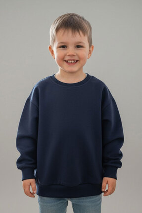 evavi Çocuk Baskısız Düz Bisiklet Yaka Lacivert Sweatshirt