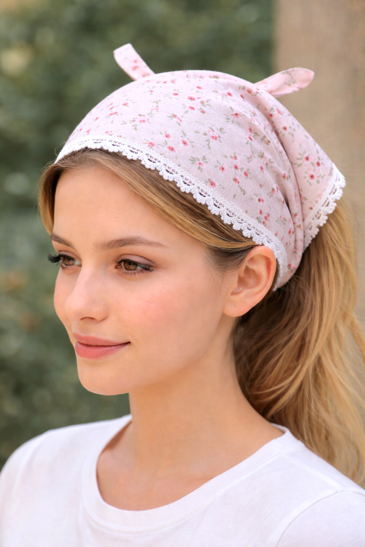 Daisy Patterned Lace Detailed Tied Bandana – Daily Use Hair Bandana