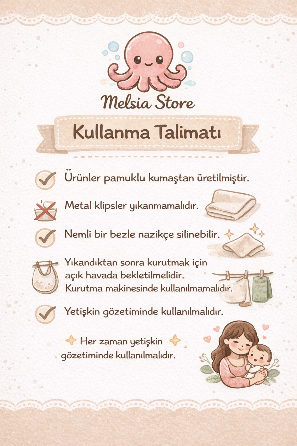 mugaSA Emzik Askısı, Emzik Tutacağı, Emzik Zinciri, %100 Pamuk 3'lü Set Çıtçıtlı fotoğrafı 2 (önizleme)