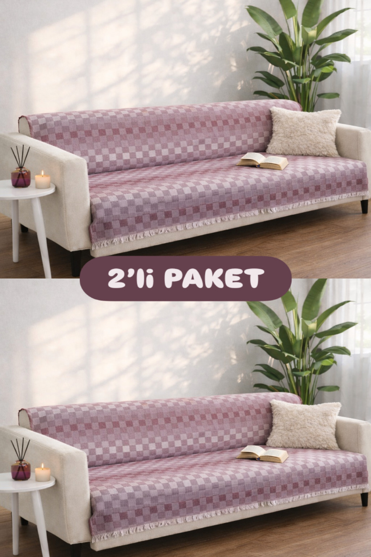 Cotton Sofa Cover Shawl Anti-Slip Texture Multipurpose Sofa Bed Sofa Cover 170x200 cm 2-Pack