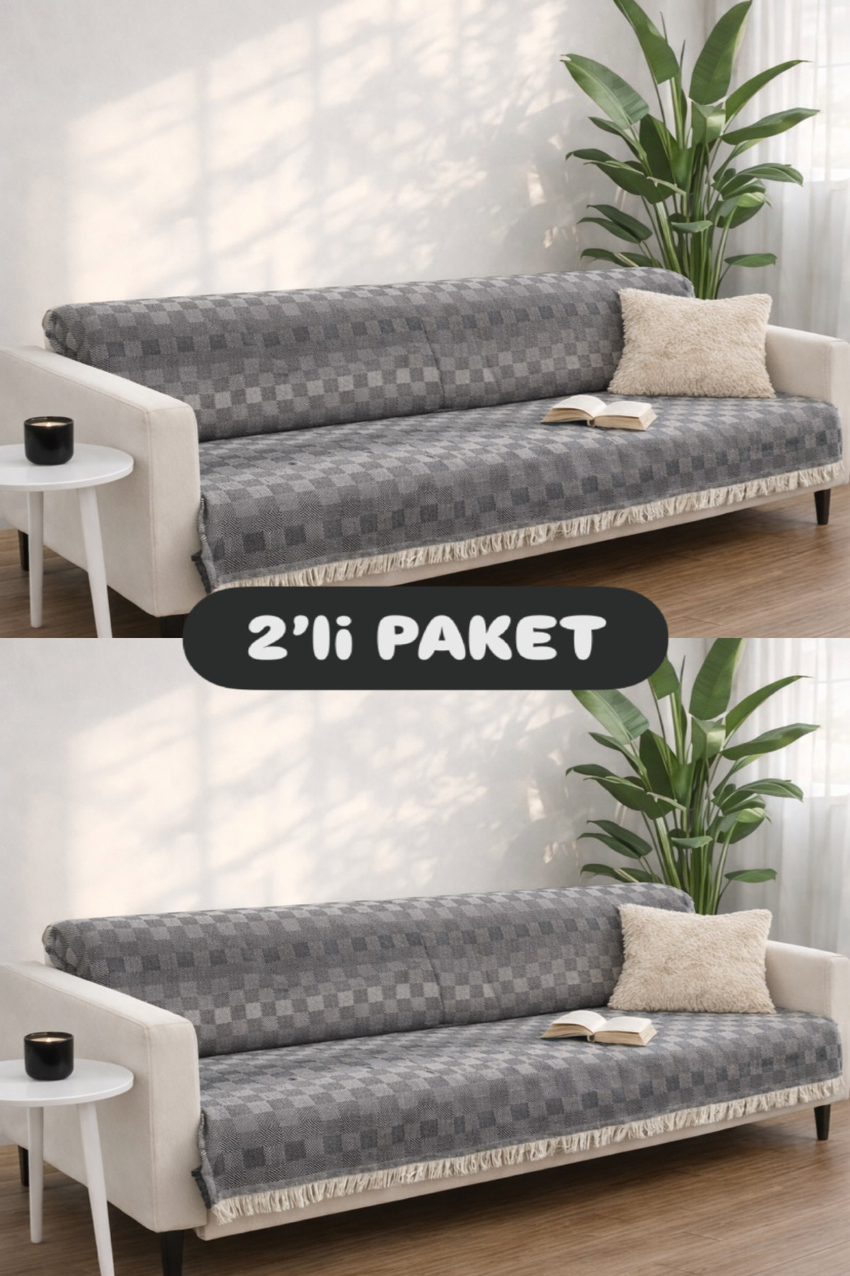 Cotton Sofa Cover Shawl Anti-Slip Texture Multipurpose Sofa Bed Sofa Cover 170x200 cm 2-Pack