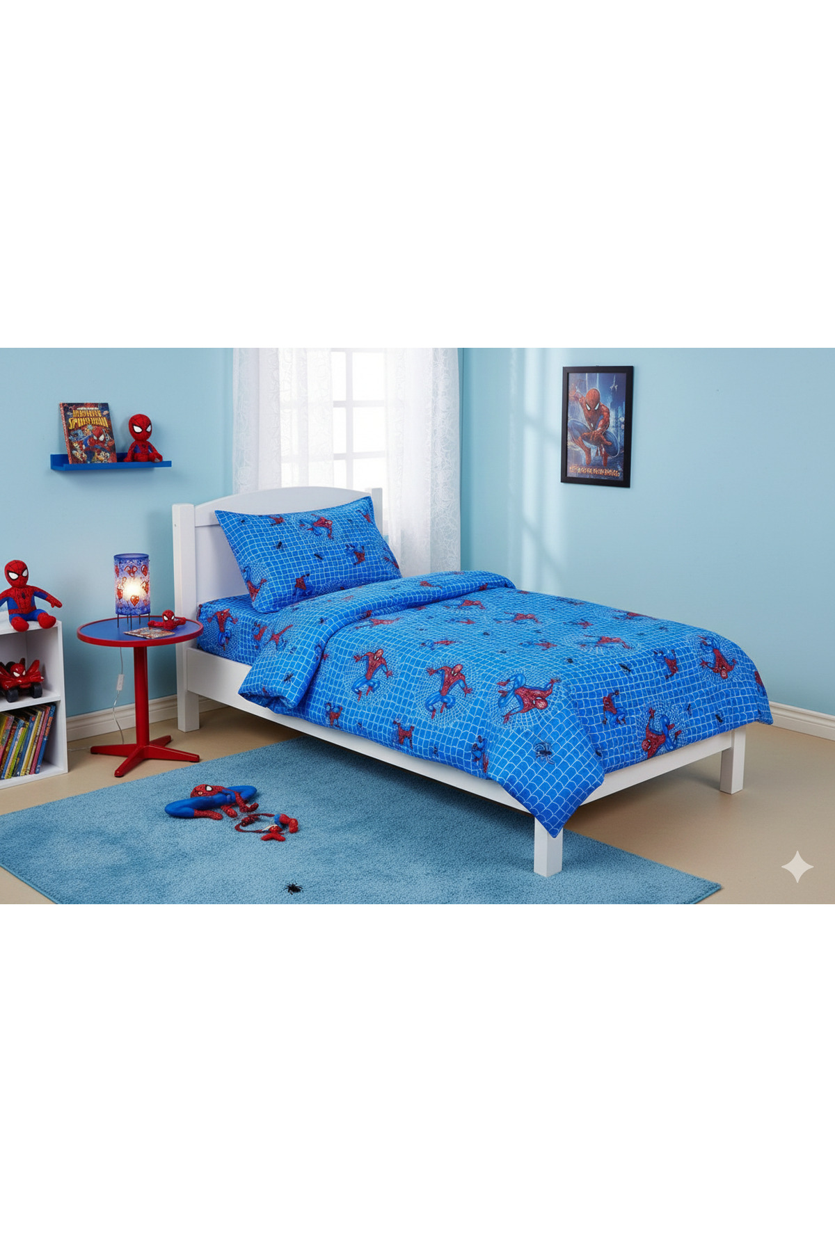 Home SPİDERMAN TEK KİŞİLİK MAVİ NEVRESİM TAKIMI ÇARŞAFLI fotoğrafı 2 (önizleme)