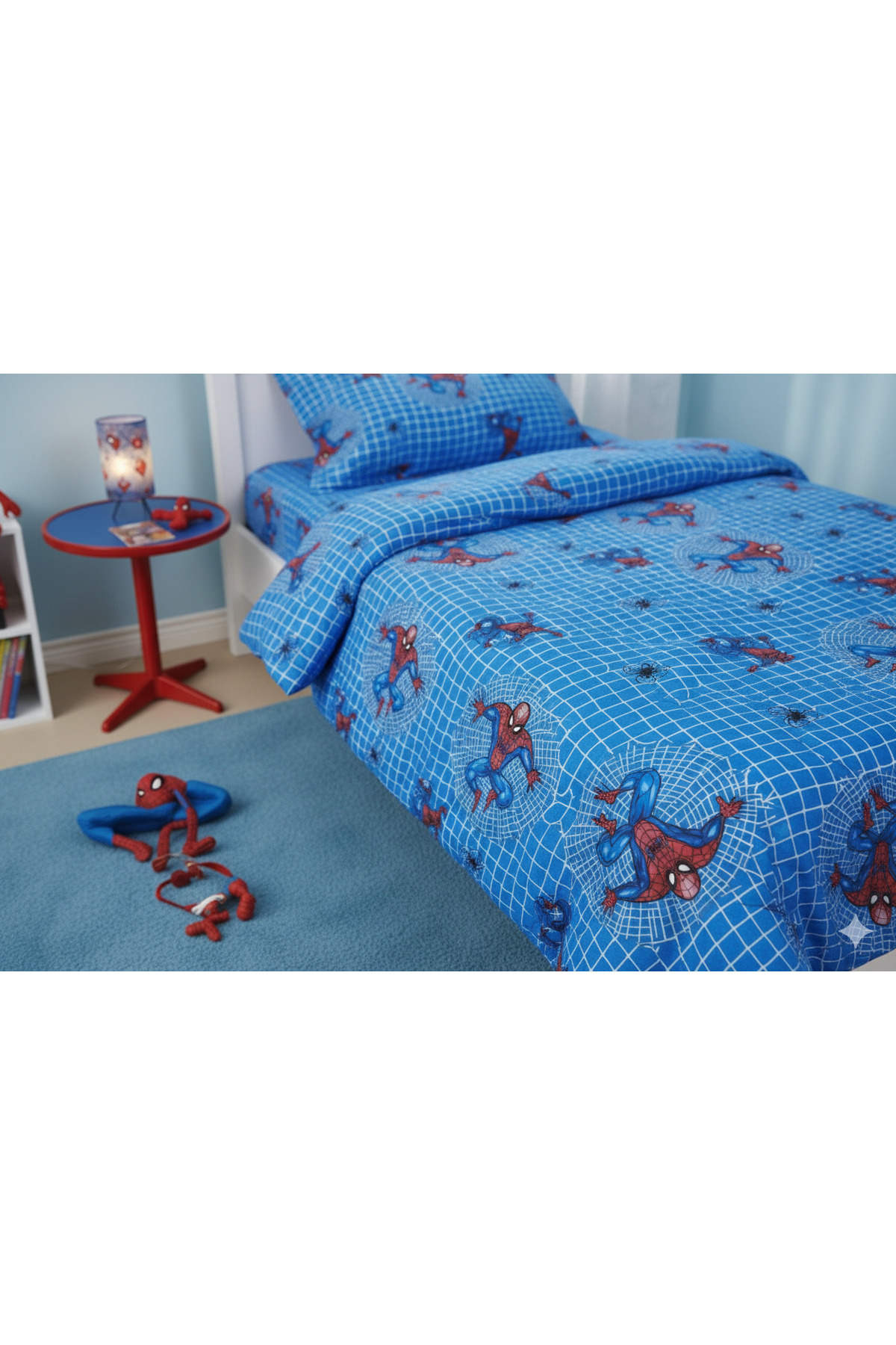 Home SPİDERMAN TEK KİŞİLİK MAVİ NEVRESİM TAKIMI ÇARŞAFLI fotoğrafı 4 (önizleme)