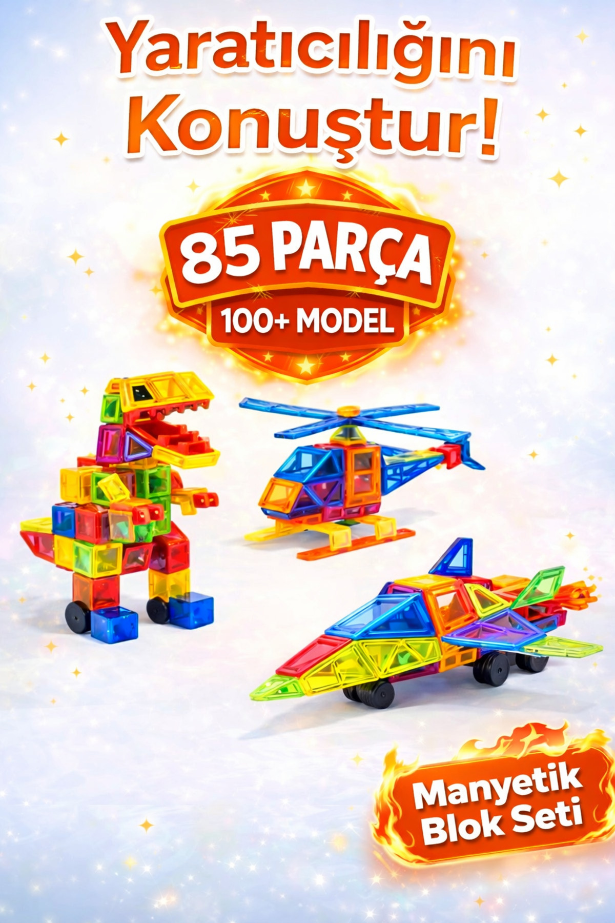 ZİVENTA Magnetic Tiles 85 Parça Manyetik Yapı Blokları Eğitici Stem Oyuncak Seti | Çocuklar İçin fotoğrafı 2 (önizleme)