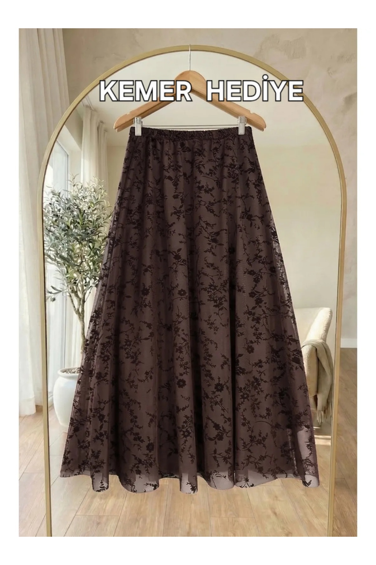 MissPul  Çiçekli Flok Astarlı Kemerli Tül Etek SR2025