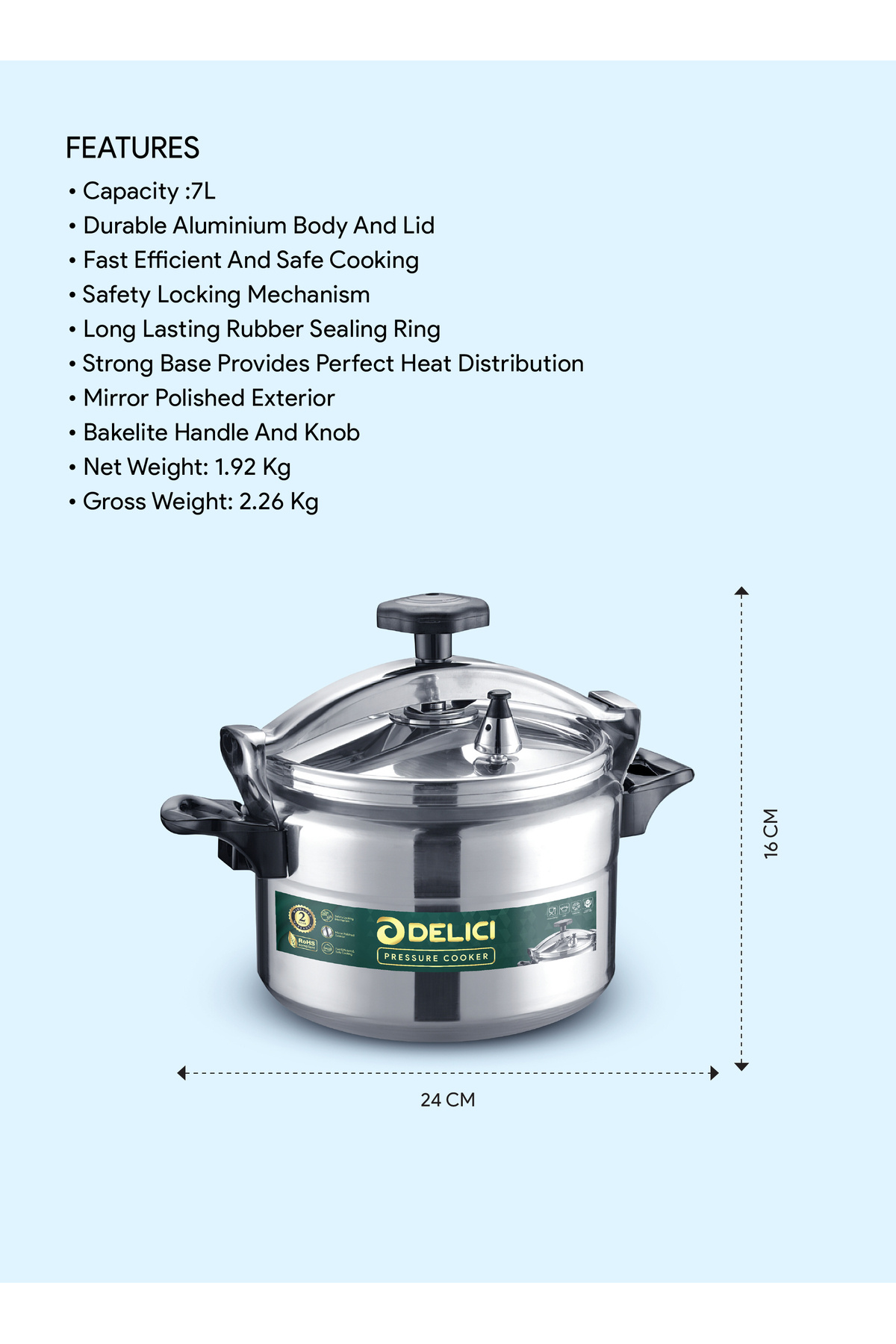 طنجرة ضغط ألومنيوم سعة 7 لترات من DPC7A مزودة بقفل...