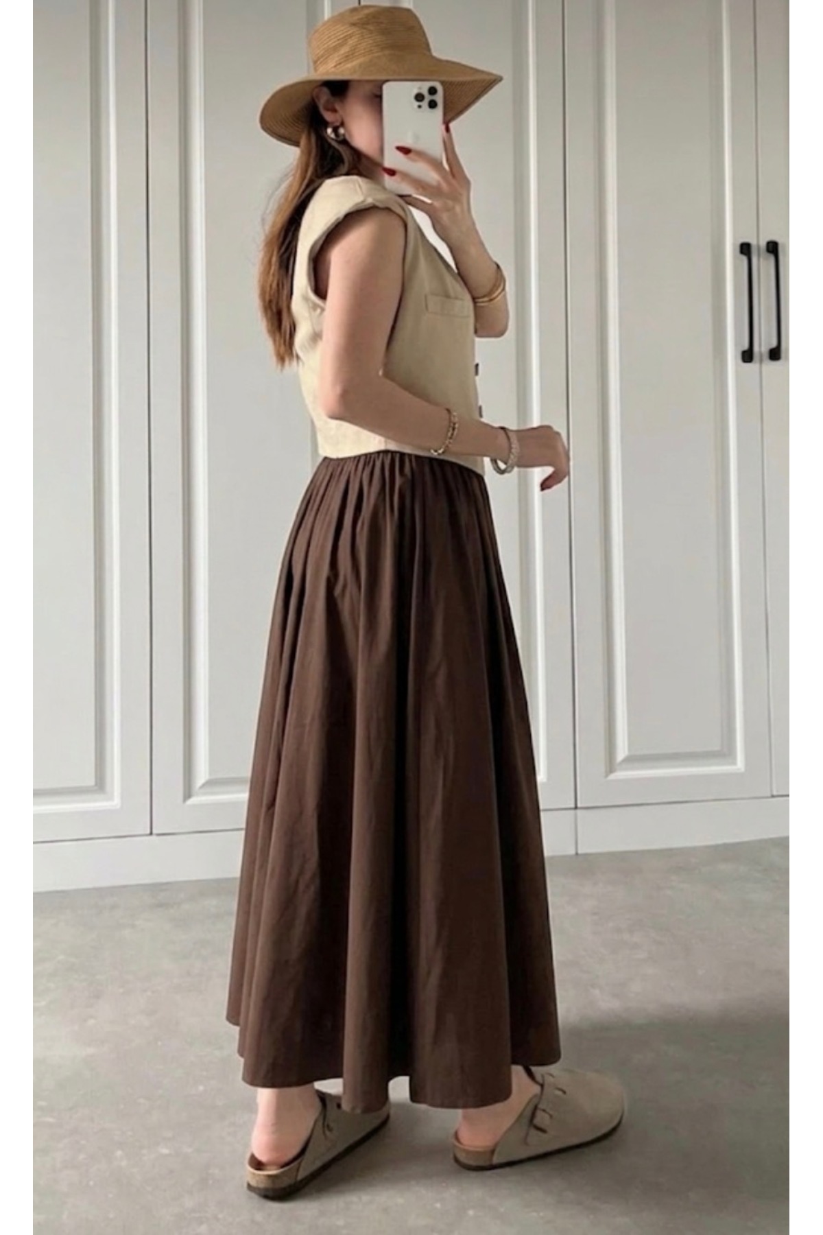 Gülmude  Uzun Beli Lastikli Etek Fleto Cepli İç Göstermez Poplin Kumaş Mevsimlik Etek (90CM) - Görsel 6