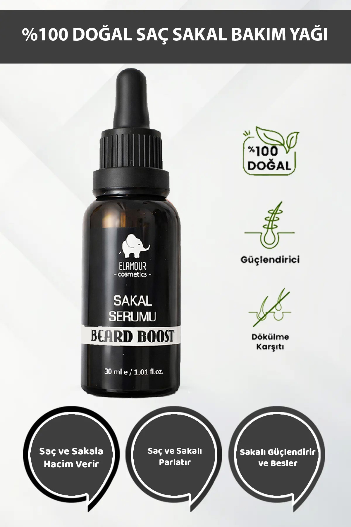 ELAMOUR Seyrek Saç Ve Sakal Için Dolgunlaştırıcı Bakım Serum - 10 Farklı Yağ Içeren Özel Formül 30 ml — ELA-SakalYagi30ml