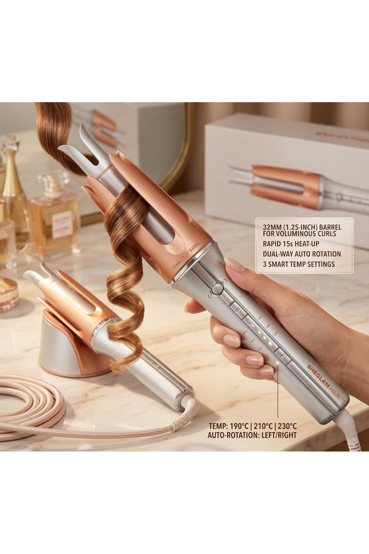 SHEGLAM Automatic Hair Curling Iron with 3 Temperatures Fast Heating, 2-Way R...