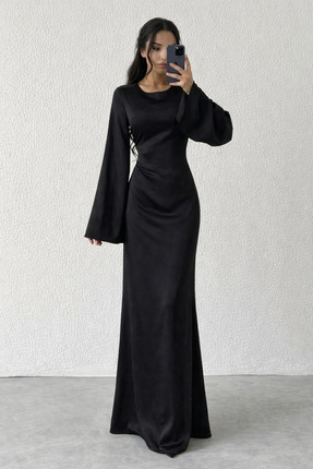 PERADO Arkadan İpli Fermuarlı Saten abiye Elbise