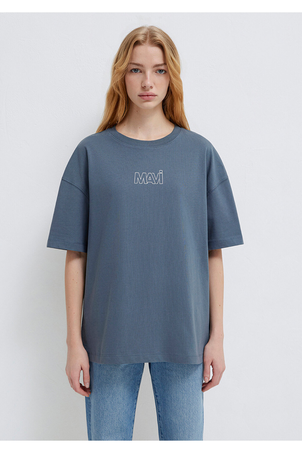 Mavi  Logo Baskılı Lacivert Tişört Oversize / Geniş Kesim 1611592-80776 - Görsel 4