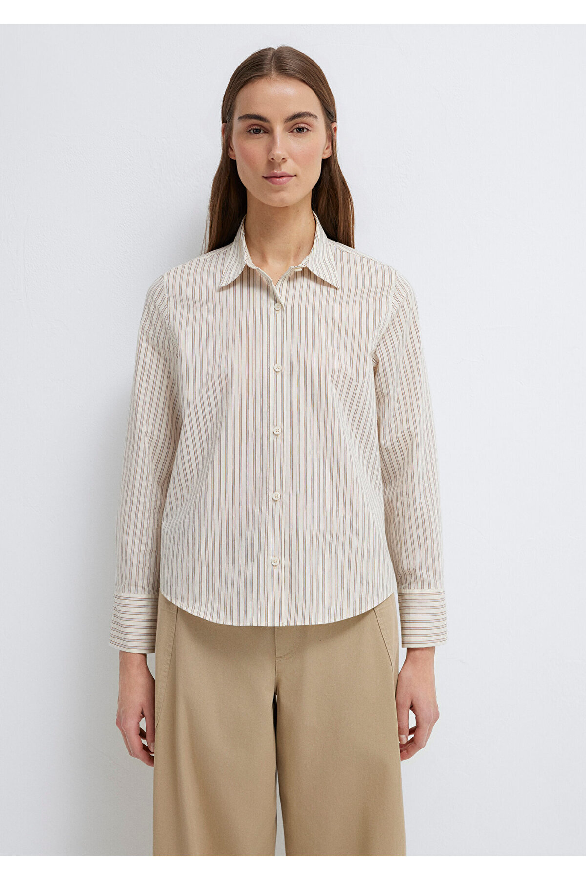 Mavi  Çizgili Bej Gömlek Regular Fit / Normal Kesim 1211389-85431 - Görsel 4