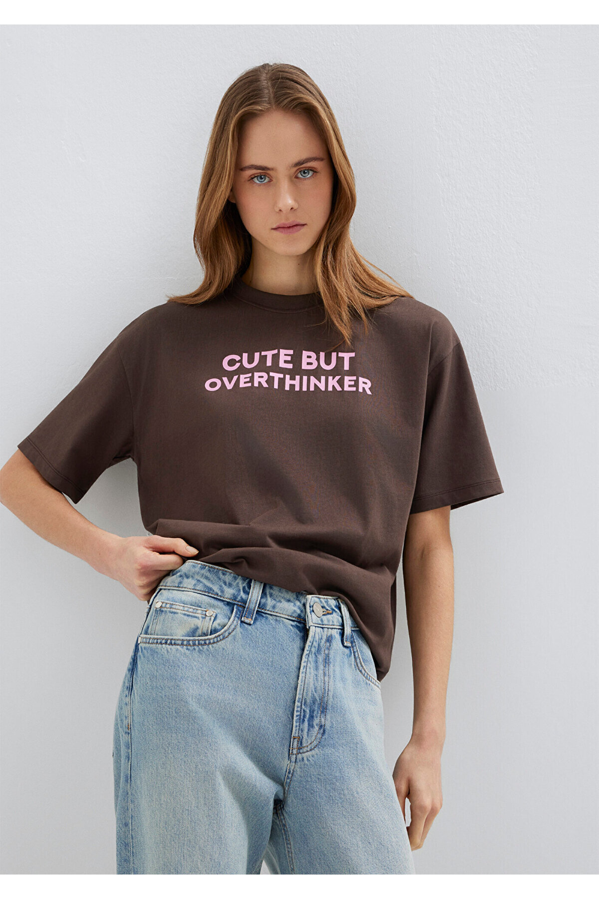 Mavi  Slogan Baskılı Kahverengi Tişört Loose Fit / Bol Rahat Kesim 1614012-88067 - Görsel 2