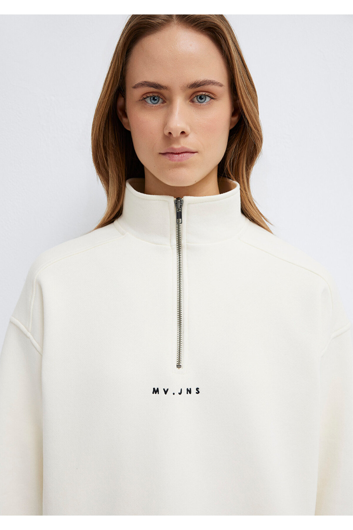 Mavi  MVJNS Nakışlı Yarı Fermuarlı Ekru Sweatshirt 1S10533-89145 - Görsel 6