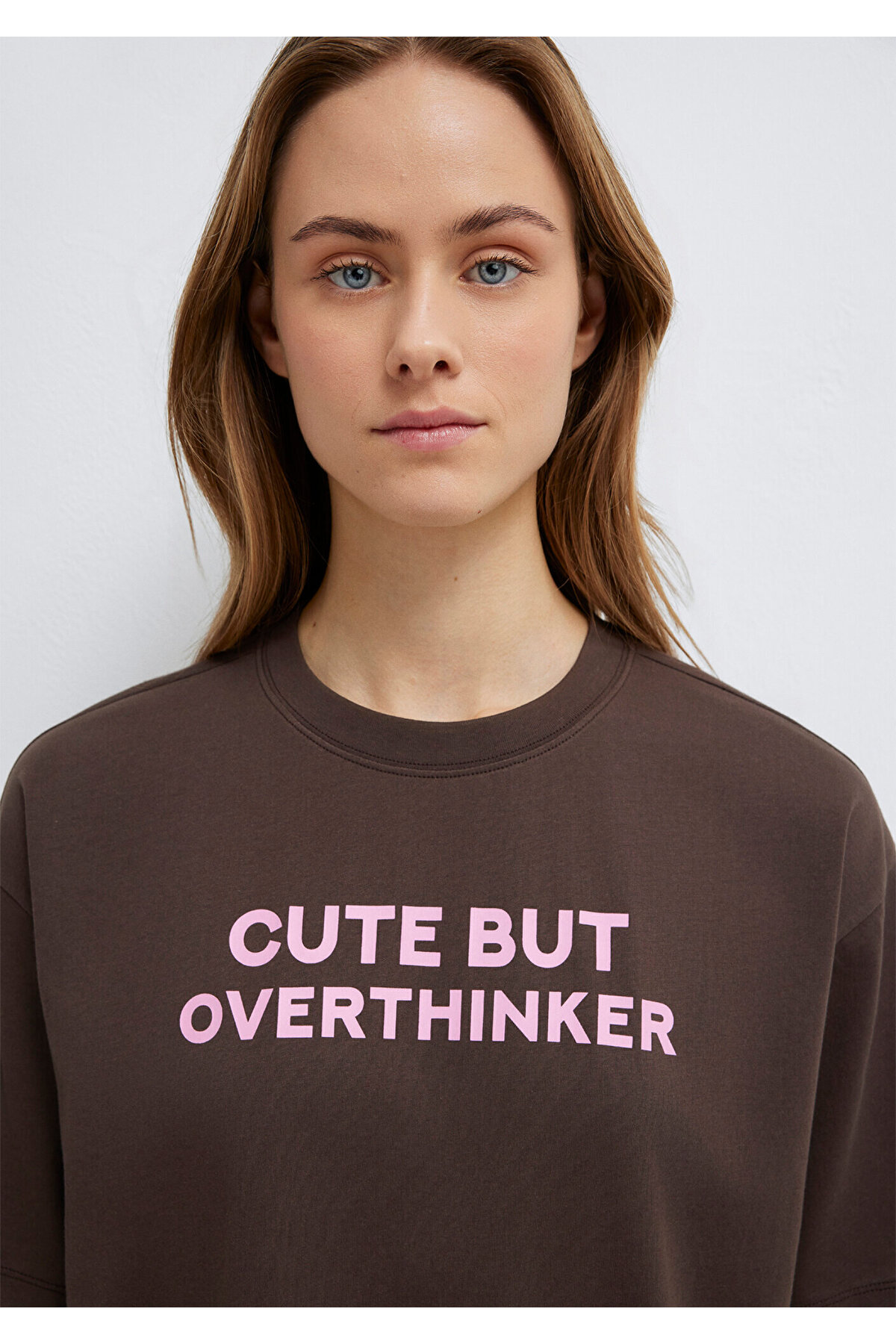 Mavi  Slogan Baskılı Kahverengi Tişört Loose Fit / Bol Rahat Kesim 1614012-88067 - Görsel 7