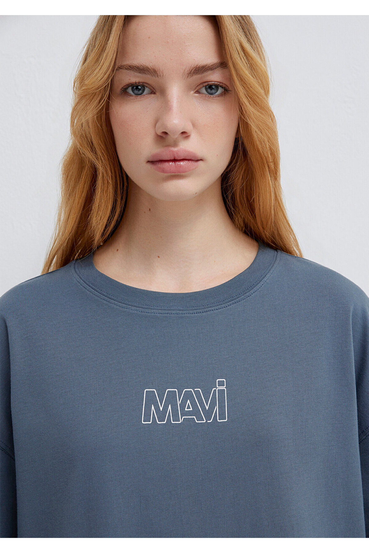 Mavi  Logo Baskılı Lacivert Tişört Oversize / Geniş Kesim 1611592-80776 - Görsel 7