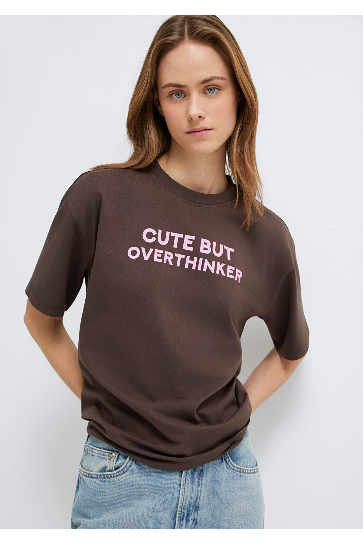 Mavi  Slogan Baskılı Kahverengi Tişört Loose Fit / Bol Rahat Kesim 1614012-88067 - Görsel 3