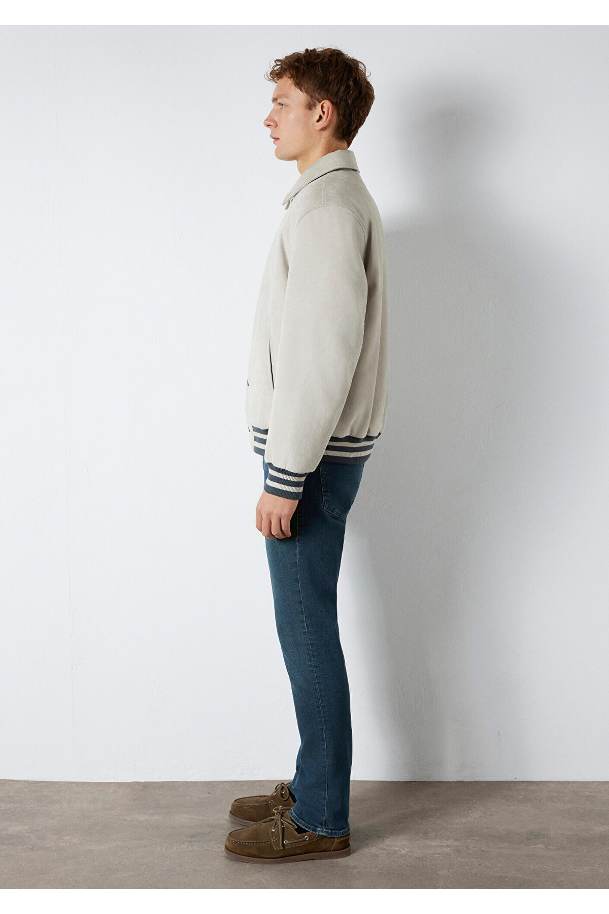 Mavi  Gri Suni Süet Ceket Loose Fit / Bol Rahat Kesim 0110767-70075 - Görsel 5