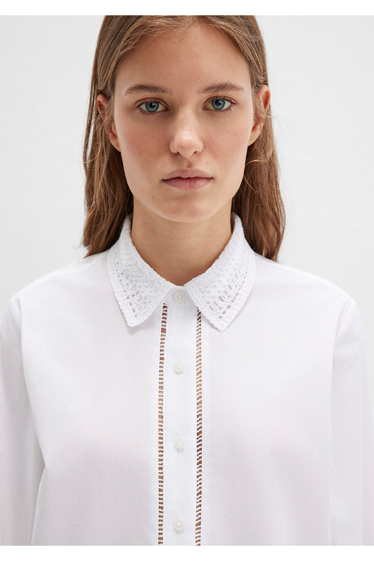 Mavi  Nakışlı Şerit Detaylı Beyaz Gömlek Regular Fit / Normal Kesim 1211174-70057 - Görsel 7