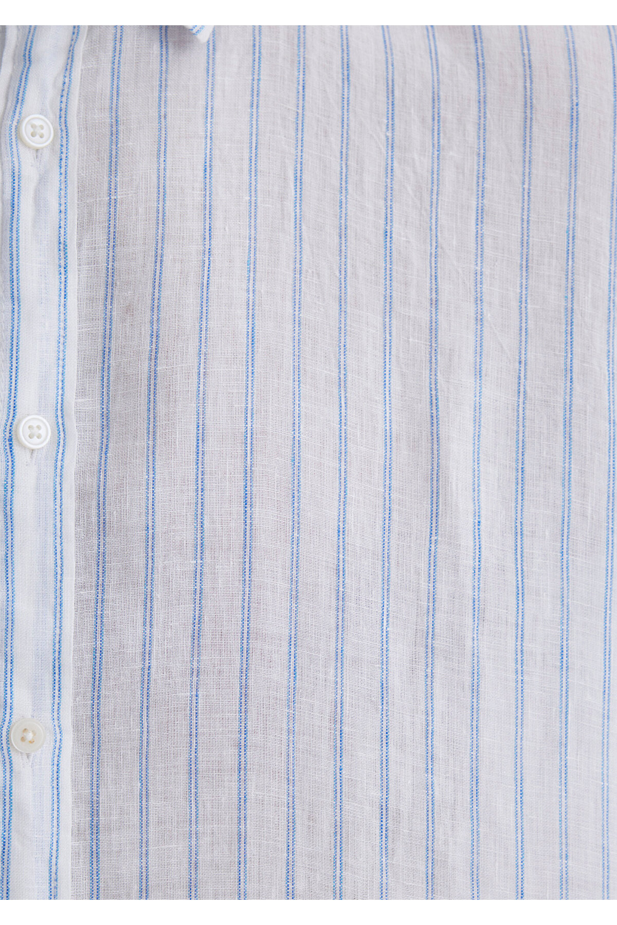 Mavi  Çizgili Keten Gömlek Regular Fit / Normal Kesim 0211633-90794 - Görsel 7