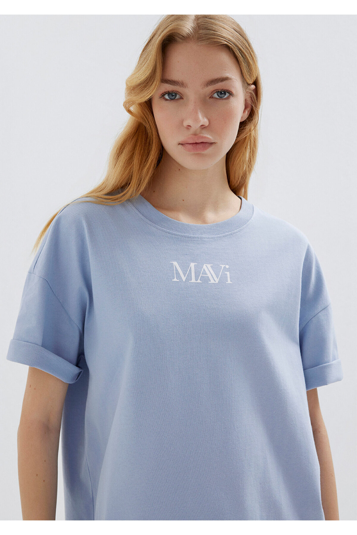 Mavi  Logo Baskılı Tişört Oversize / Geniş Kesim 1611593-85385 - Görsel 4