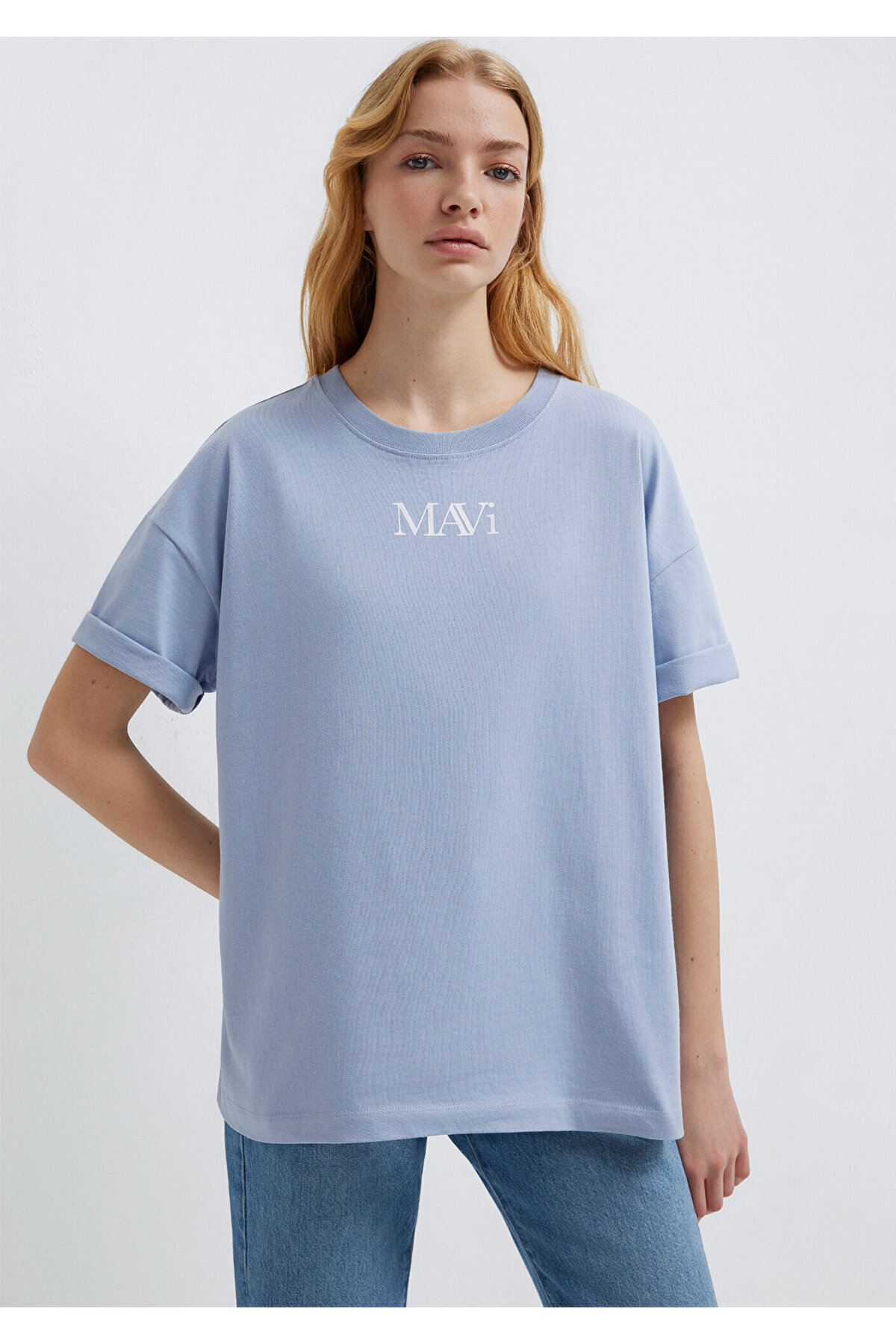 Mavi  Logo Baskılı Tişört Oversize / Geniş Kesim 1611593-85385 - Görsel 3