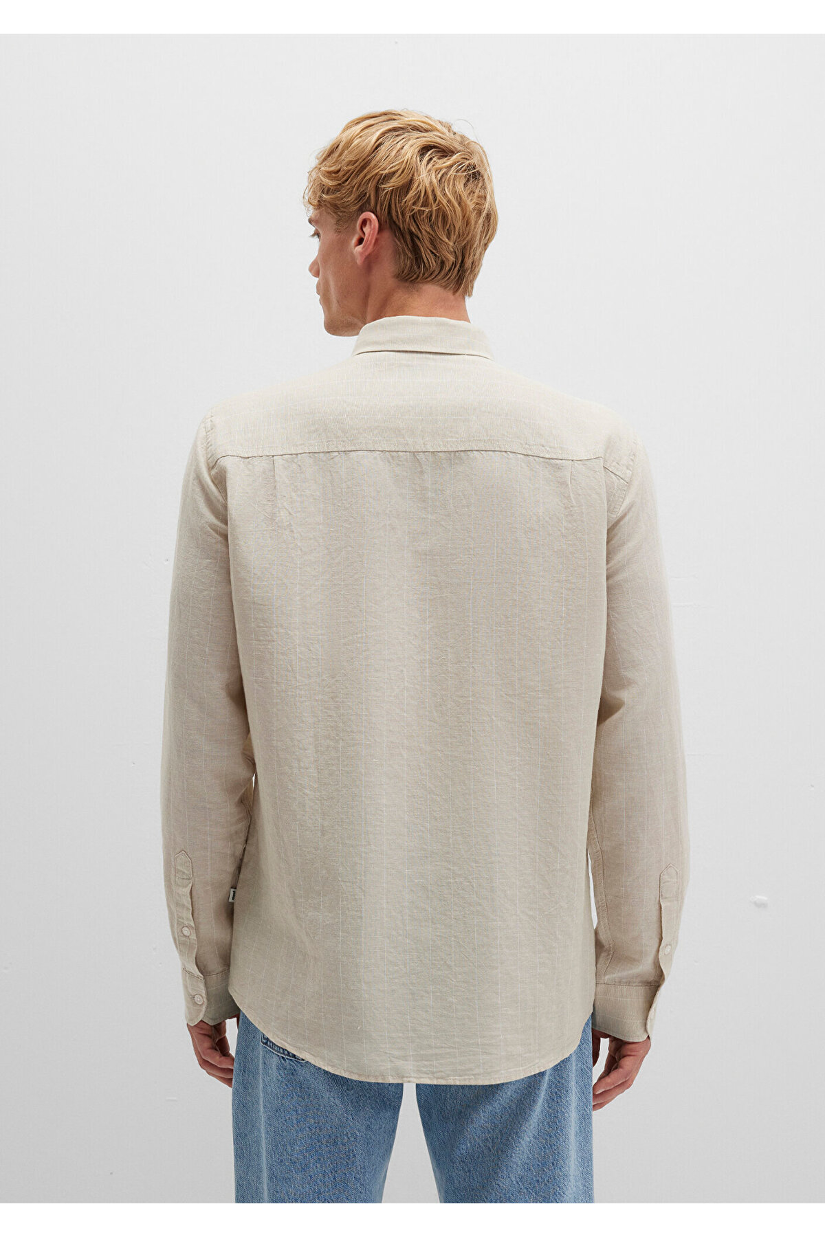 Mavi  Çizgili Bej Gömlek Regular Fit / Normal Kesim 0211704-90925 - Görsel 5