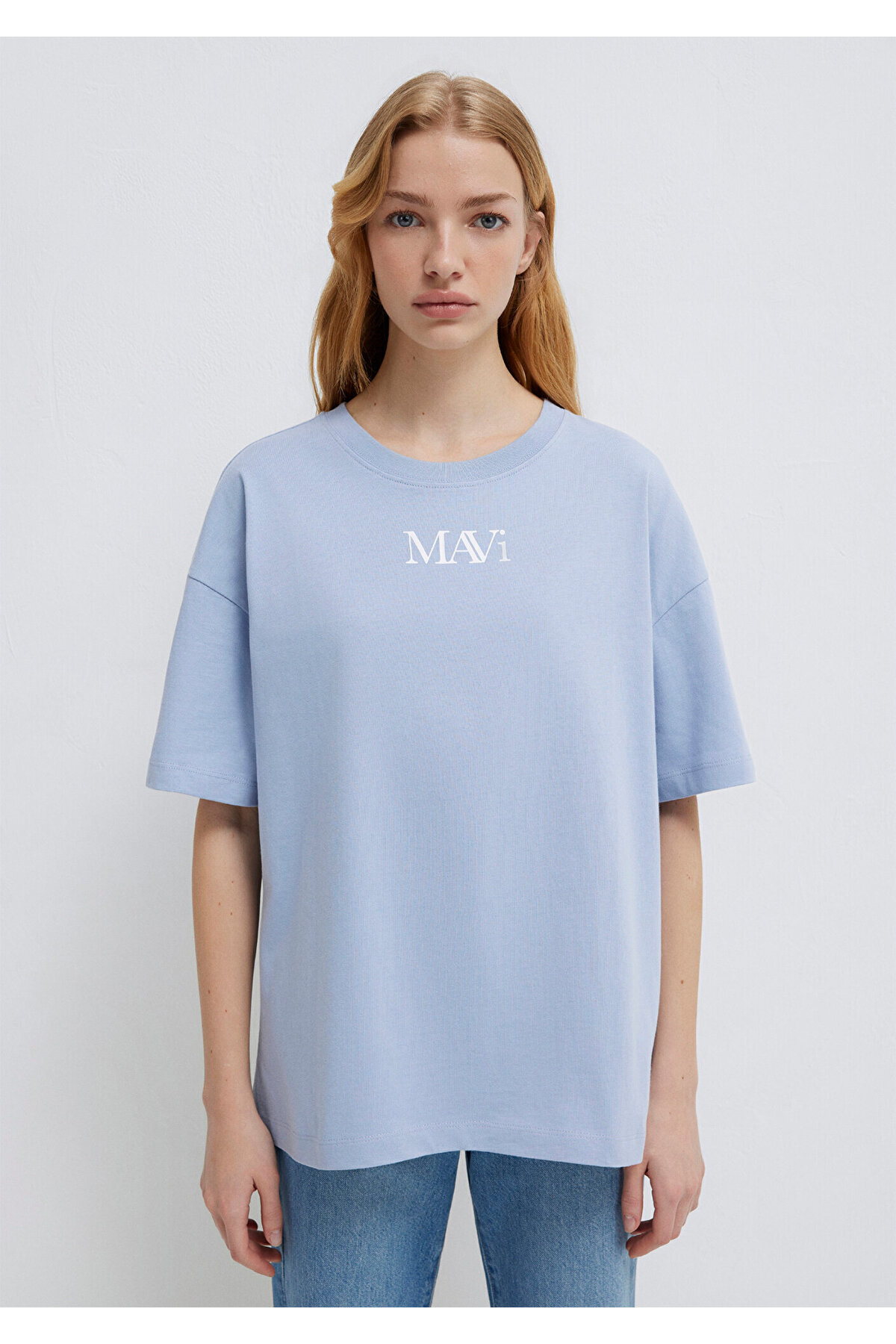 Mavi  Logo Baskılı Tişört Oversize / Geniş Kesim 1611593-85385 - Görsel 5