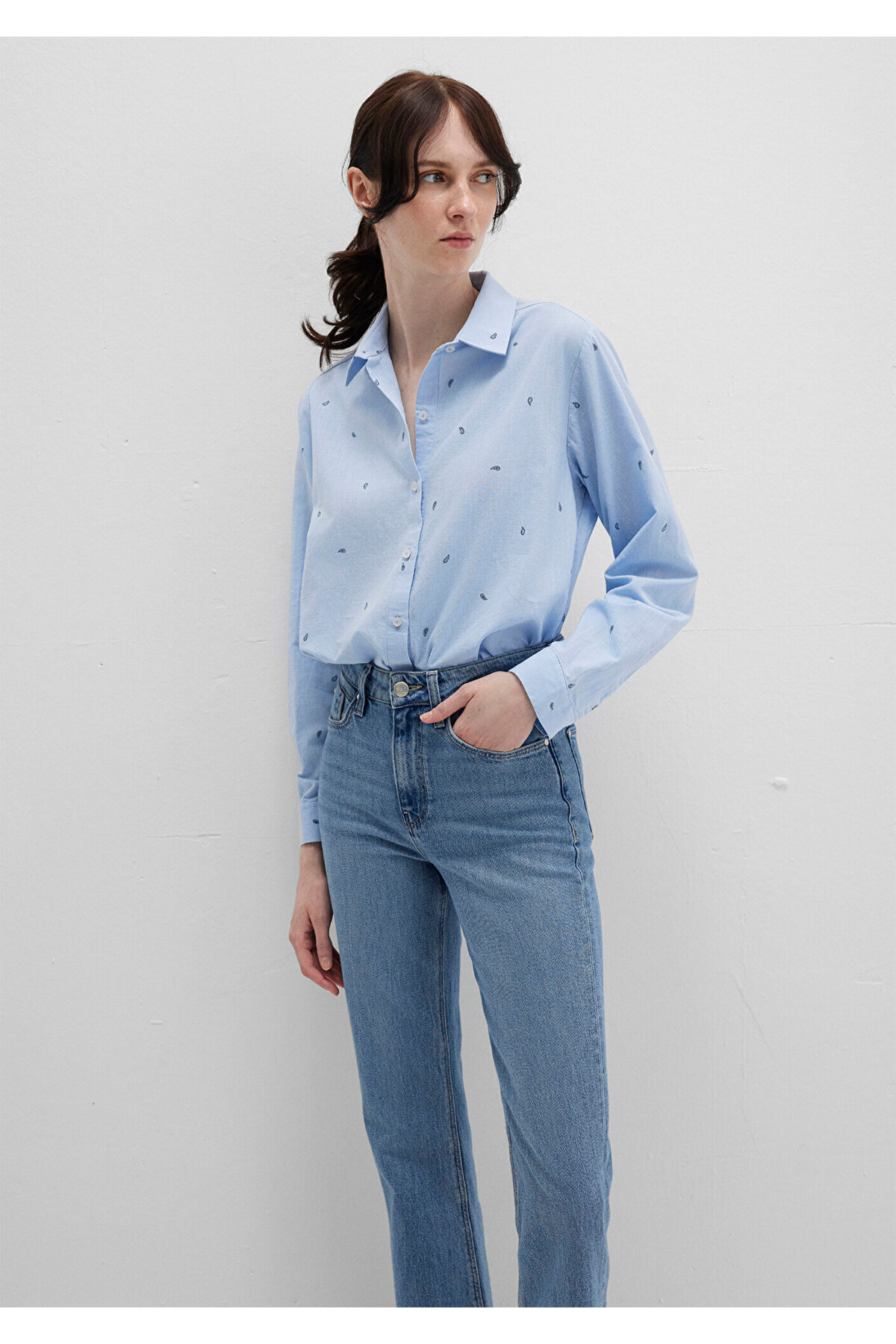 Mavi  Mini Baskılı Gömlek Loose Fit / Bol Rahat Kesim 1210030-84655 - Görsel 2