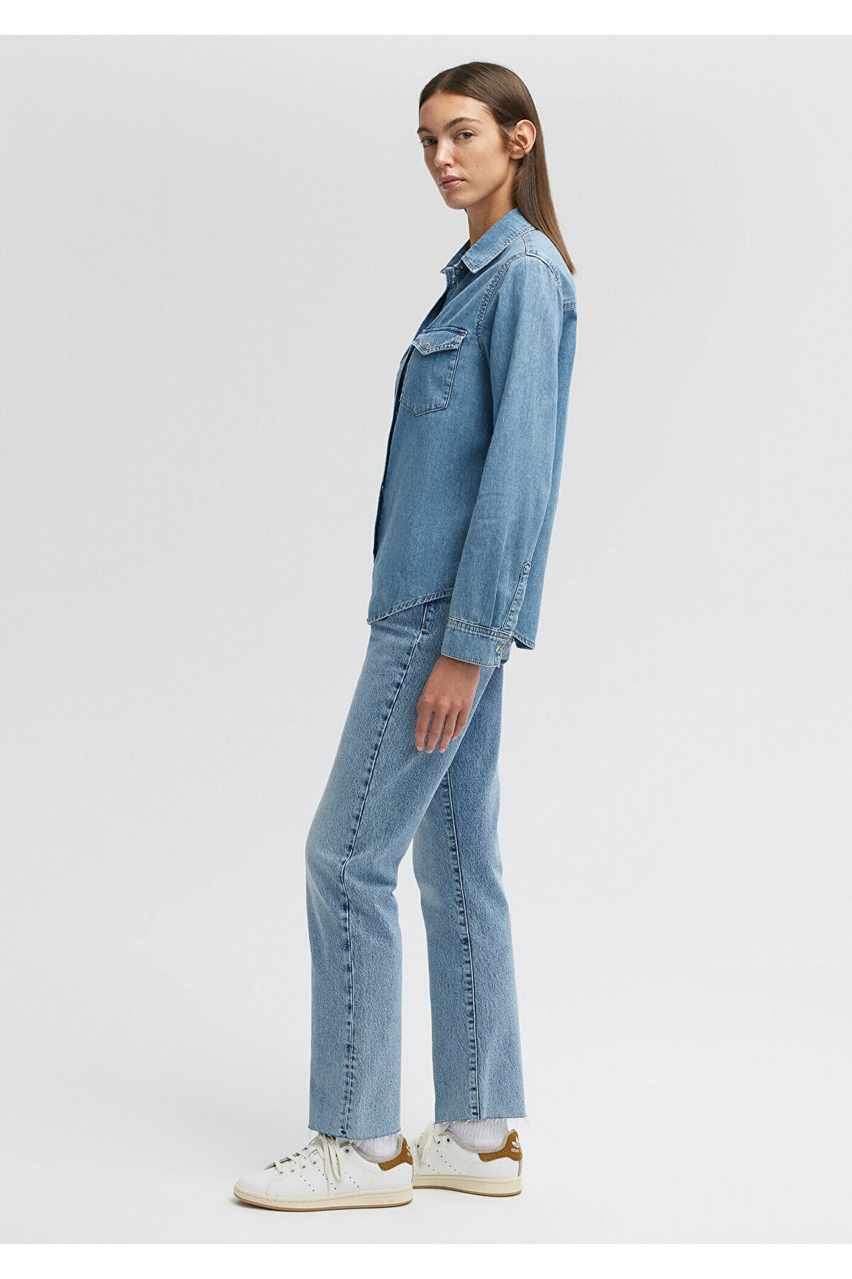 Mavi  Merida Real Blue Indigo Mavisi Jean Gömlek Fitted / Vücuda Oturan Kesim 1210662-86492 - Görsel 4