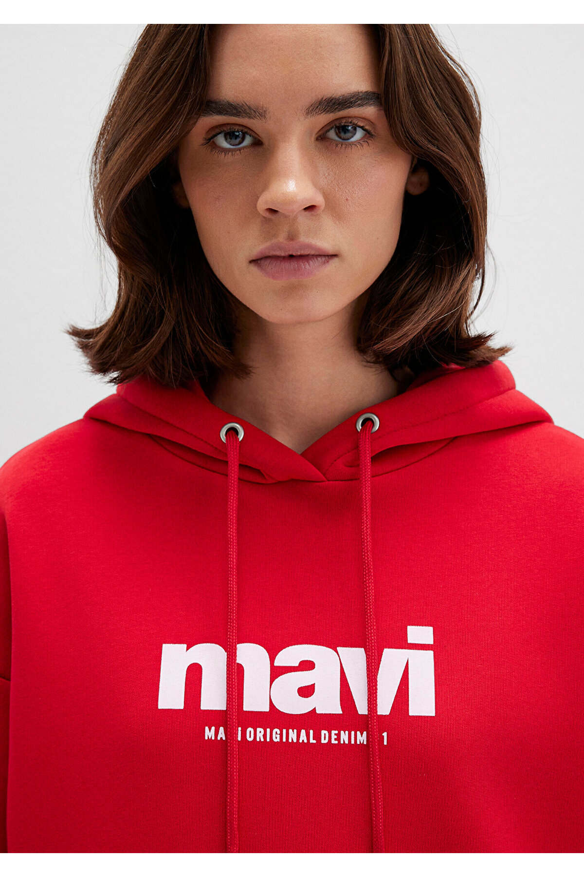 Mavi  Logo Baskılı Kapüşonlu Kırmızı Sweatshirt 168334-35476 - Görsel 7