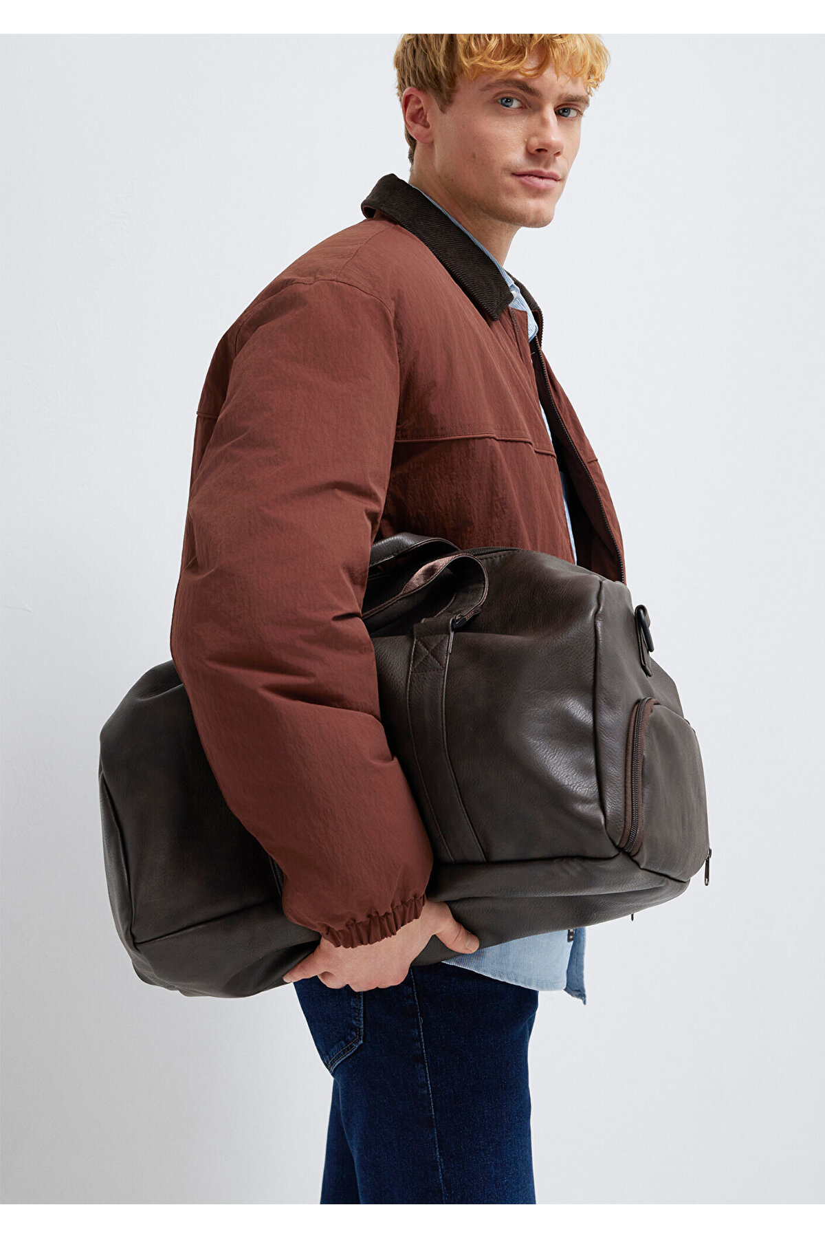 Mavi  Kahverengi Suni Deri Spor Çantası 0911571-70246 - Görsel 3